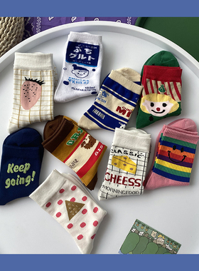 5双袜子女中筒袜秋冬季日系可爱ins潮韩国百搭纯棉网红个性长筒袜