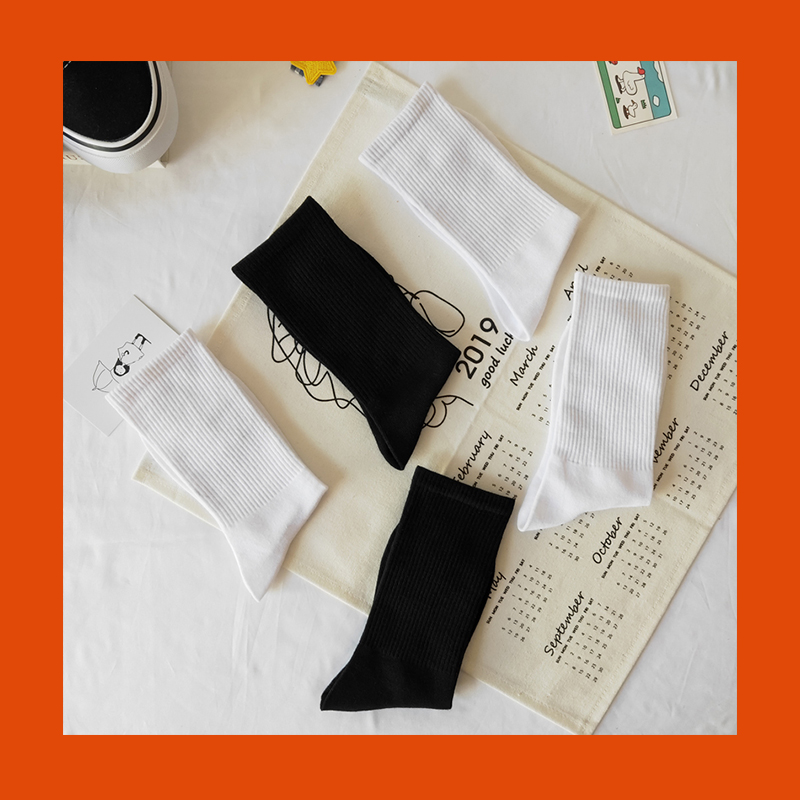 5双白色纯色百搭男士黑色袜袜子