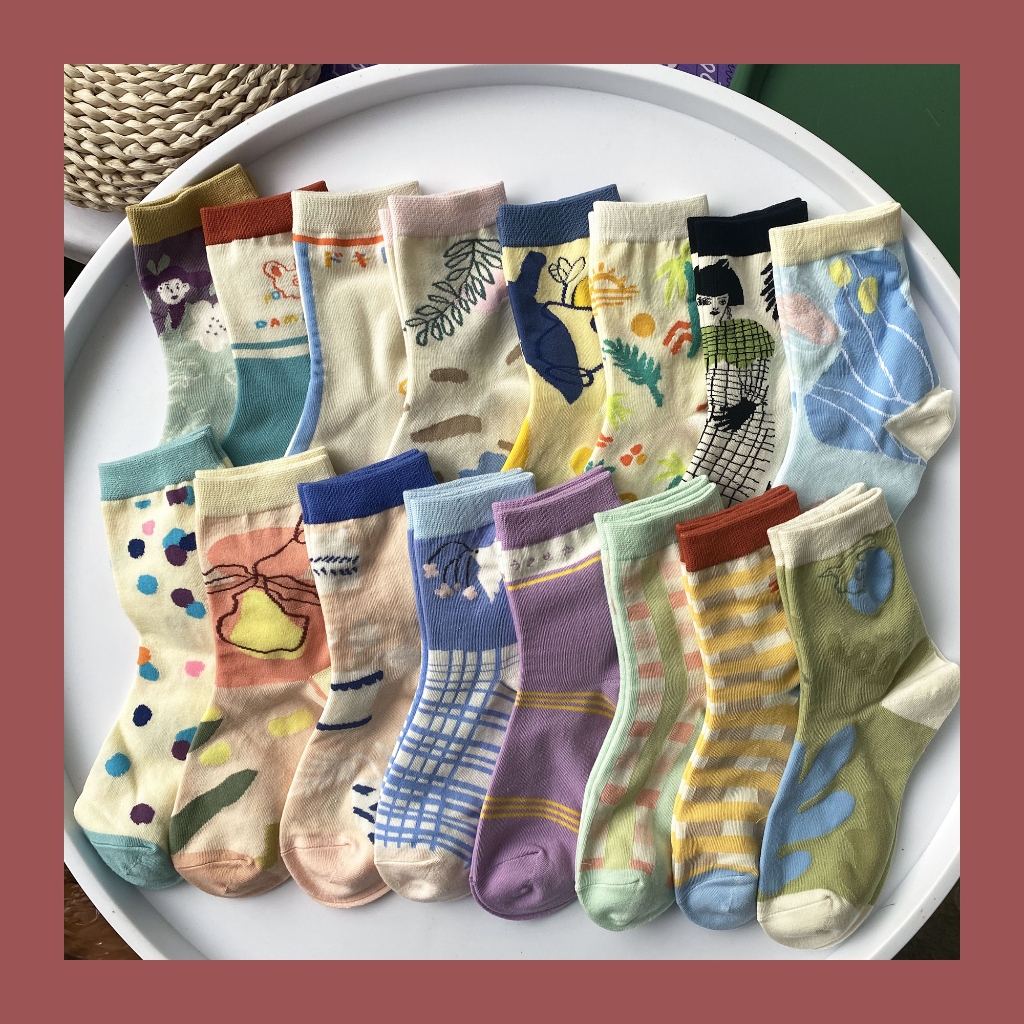 插画涂鸦ins滑板复古街头袜子