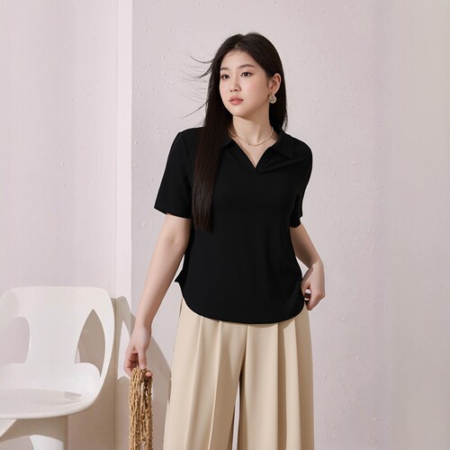 200斤胖mm时尚气质POLO领显瘦T恤