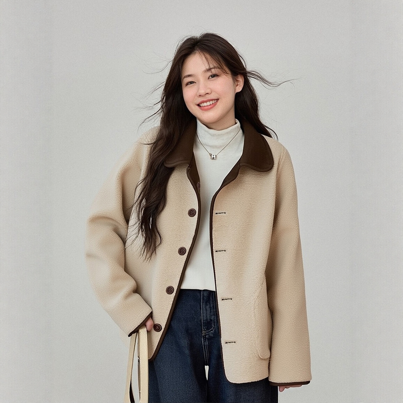 凤凰屋大码女皮毛一体双面穿外套