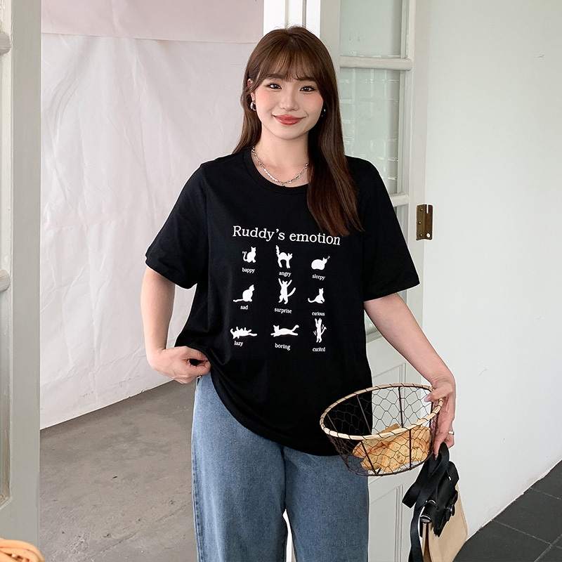 大码t恤女200斤正肩宽松夏装全棉遮肉上衣胖mm显瘦遮肚韩版短袖衫