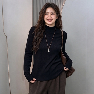 打底衫女款2026新款大码胖mm半高领正肩软糯高弹力打底衫秋装上衣