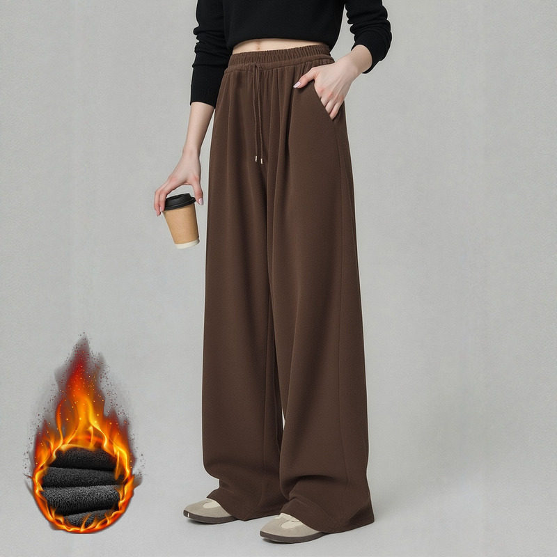 裤子大码女胖mm秋冬加绒显瘦遮胯阔腿裤美拉德咖啡色高腰宽松长裤,女装/女士精品,大码裤装,淘宝优惠券,粉丝福利购,淘宝优惠卷