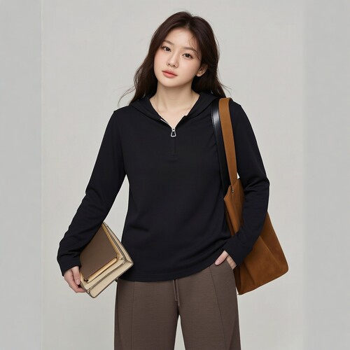 凤凰依屋大码长袖连帽拉链上衣