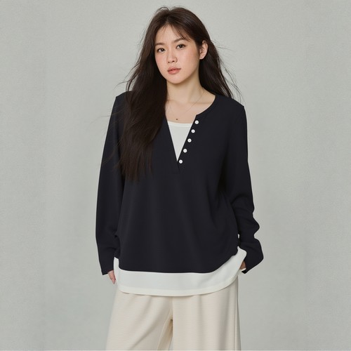 大码显瘦百搭假两件凤凰依屋