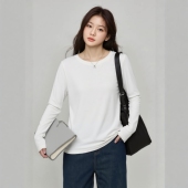 大码 打底衫 春装 适合胖mm 圆领长袖 外穿纯棉正肩百搭遮肚上衣T恤