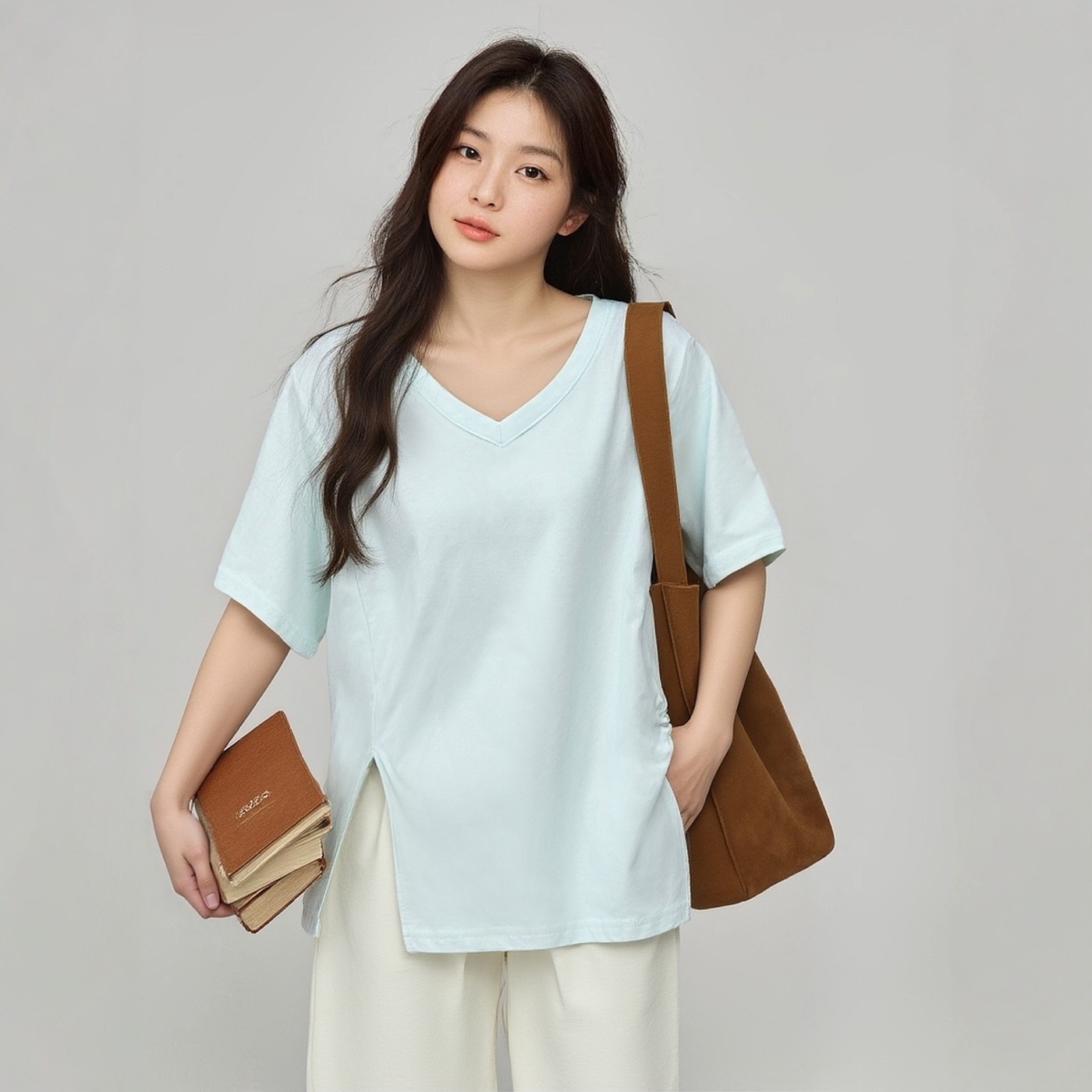 大码胖mm巨遮肚上衣全棉V领正肩宽松不规则设计感开叉纯棉春夏T恤,女装/女士精品,大码内搭,淘宝优惠券,粉丝福利购,淘宝优惠卷