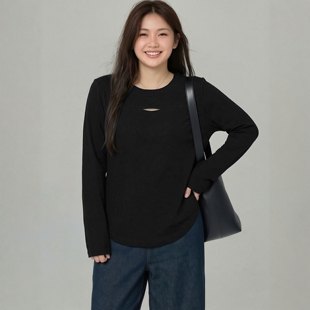 独特绝美正肩T恤 设计感镂空针织衫 大码 胖mm巨好看上衣外穿打底衫