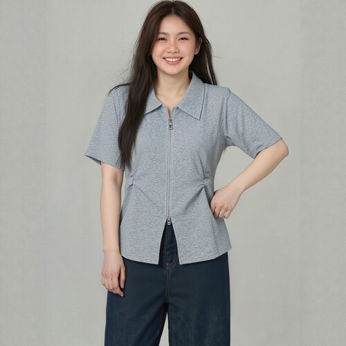 凤凰依屋大码女装双拉链短袖