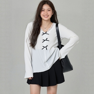 秋冬性感女人味蕾丝花边V领针织衫 甜辣胖mm大码 上衣高端炸街女装