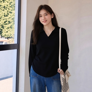 宽松遮肚胖妹妹弹力针织衬衫 POLO领女装 mm胖潮酷秋装 热辣上衣大码