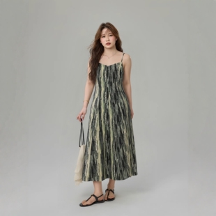 吊带连衣裙遮肚显瘦 女装 胖妹妹夏装 晕染渐变巨显瘦遮肉高级感大码
