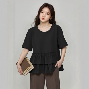 独特漂亮宽松遮肚显瘦T恤 女装 大码 胖mm巨遮肚上衣220斤胖妹妹夏季