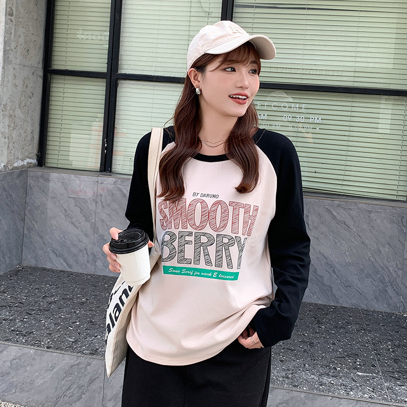 时尚撞色加大加肥遮肚宽松t恤