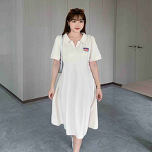 韩版大码连衣裙2024夏装新款polo领女装200斤胖妹妹减龄遮肚显瘦