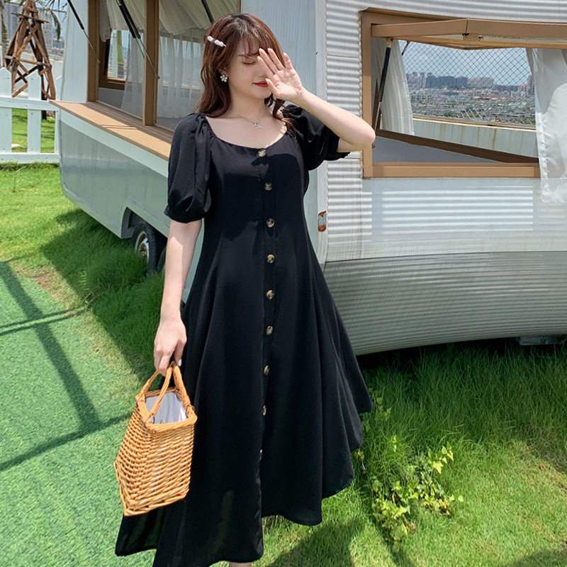 胖妹妹大码女装连衣裙夏装赫本风法式2025年新款掐腰显瘦胖mm裙子