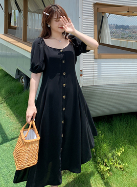 胖妹妹大码女装连衣裙夏装赫本风法式2026年新款掐腰显瘦胖mm裙子