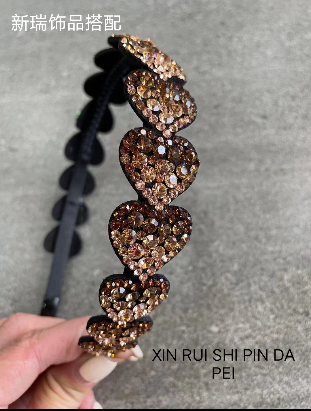 原创设计新款进口捷克钻日韩风格心型发卡压发精致亮丽发箍发饰