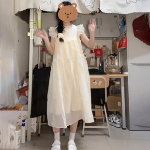 杏色裙子 甜美初恋小飞袖 气质连衣裙女学生夏季 新款 宽松百搭中长款
