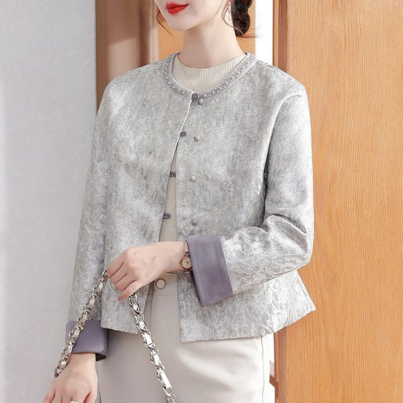 小个子妈妈秋装短款风衣外套中老年女装中式40岁50国风开衫上衣服