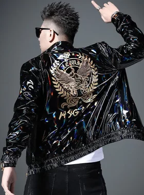 炫彩亮面烫金刺绣外套男士春秋款潮流棒球服秋装上衣保暖休闲夹克