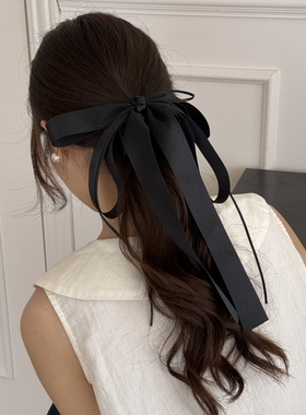 韩系温柔风黑色大蝴蝶结飘带发饰甜美古风新娘拍照头饰发圈头绳女