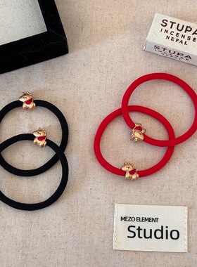 红色本命年发圈高弹力皮筋丸子头发绳新年耐用简约百搭小马头绳女