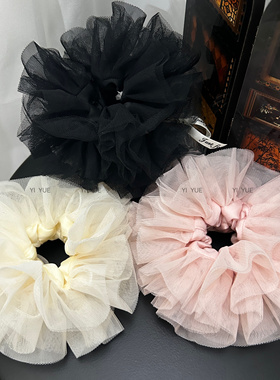 粉色蓬蓬纱蕾丝花边大肠圈发绳芭蕾风头花重工手作发圈韩国发饰品