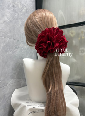 易梦玲同款红色蕾丝花边大肠发圈女高版本扎丸子头发绳皮筋头饰品