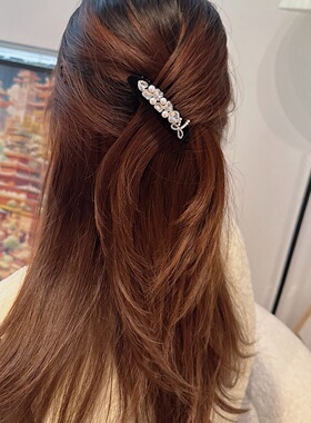 黑色植绒水钻蝴蝶结珍珠发梳复古小香风百搭侧边夹碎发整理倒插梳