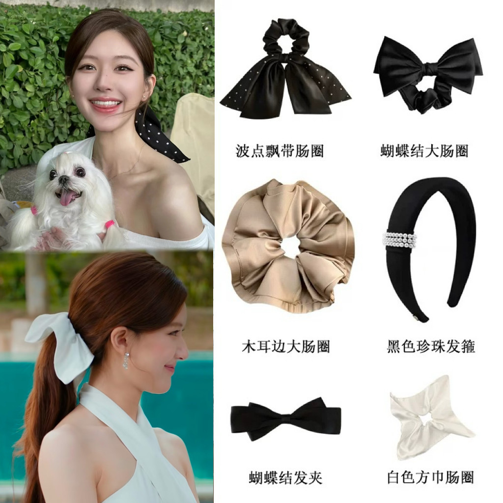 许我耀眼许妍全剧发饰赵露思同款发夹黑色三层不对称蝴蝶结鸭嘴夹
