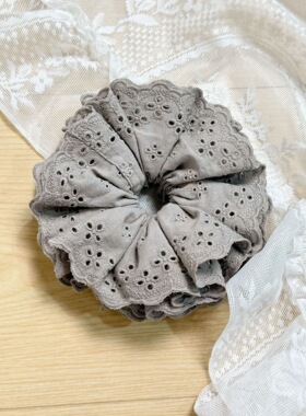 复古灰色镂空刺绣四层蕾丝发圈花边高级感发圈丸子头发饰新款头绳