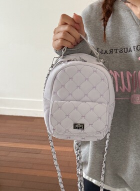 小香风双肩包包女2025新款潮时尚韩国可爱小背包链条水桶包旅行包