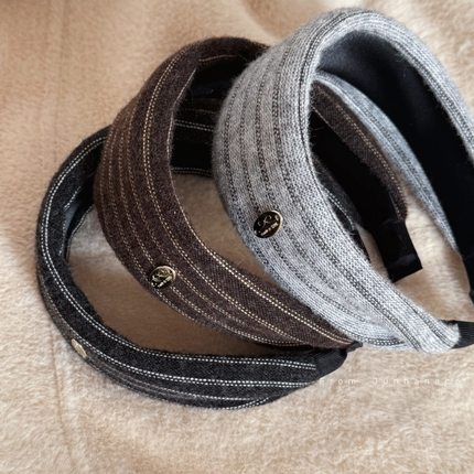 智系高级针织毛线条纹发箍时尚气质金标蝴蝶结压发头箍发卡发饰女