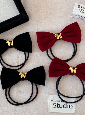秋冬红色蝴蝶结发圈丝绒小马百搭发绳复古高级感头绳橡皮筋发饰女