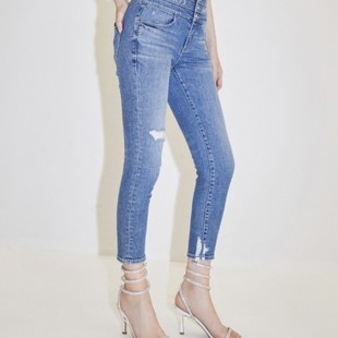 专柜直发2021春三粒扣高腰牛仔裤 6N1JJ2380000