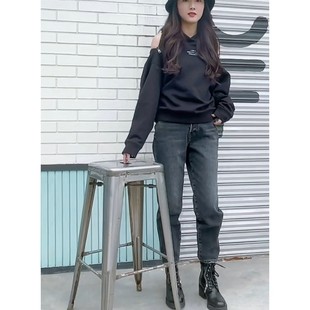 女B—604JJ2860000 舒暖丹宁黑科技羊绒牛仔裤 2020新款 毛边直筒裤