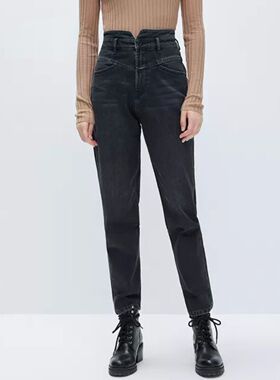 专柜直发含羊绒牛仔裤女轻盈暖小V裤高腰直筒气质 604JJ3720000