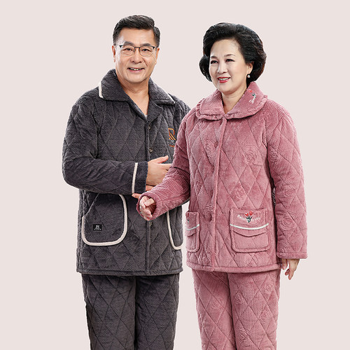 中老年珊瑚绒睡衣男士情侣家居服