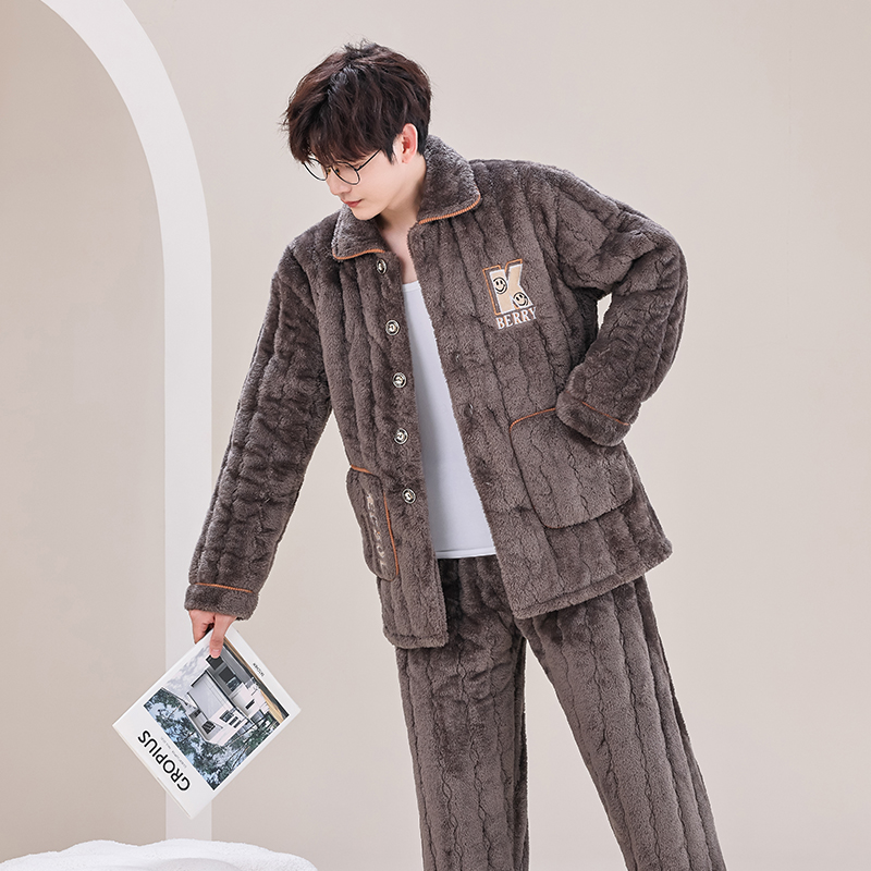 男士睡衣秋冬季加厚加绒保暖睡衣