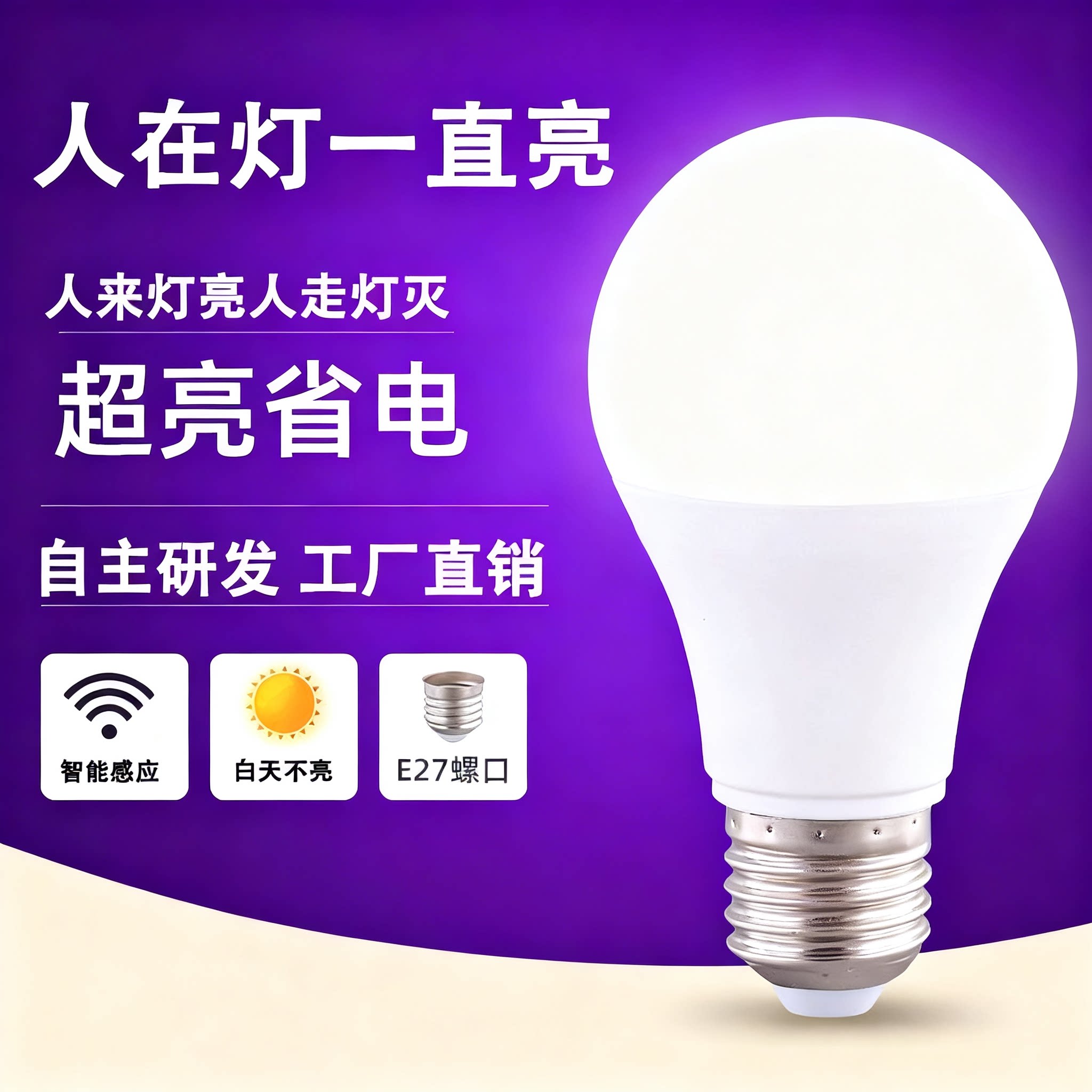 人在常亮24G毫米波雷达人体存在感应LED螺口球泡节能灯过道卫生间