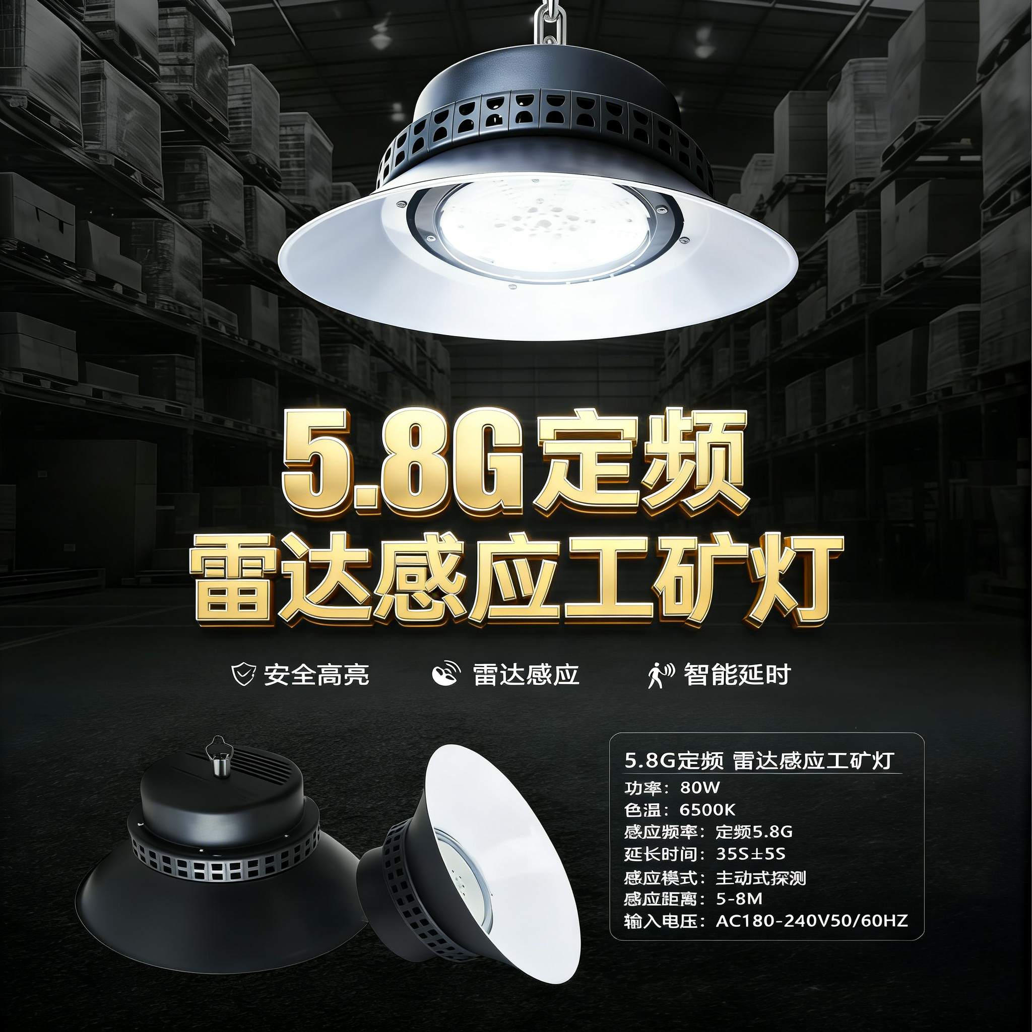 定频5.8G雷达感应工矿灯