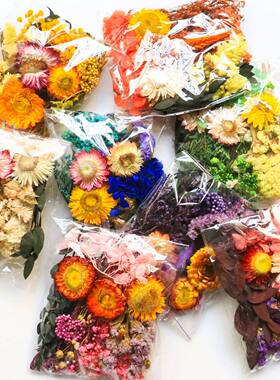 永生花满天星干花混合材料包手工diy教学相框团扇填充押花花材