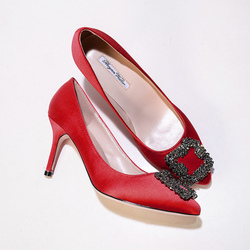 [SPOT] MB POR HIGH HEELS STILETTO HEELS WOMENS BUCKLES POINTED TOE SINGLE SHOES SNOWFLAKE BUCKLES RHINESTONE WEDDING SHOES