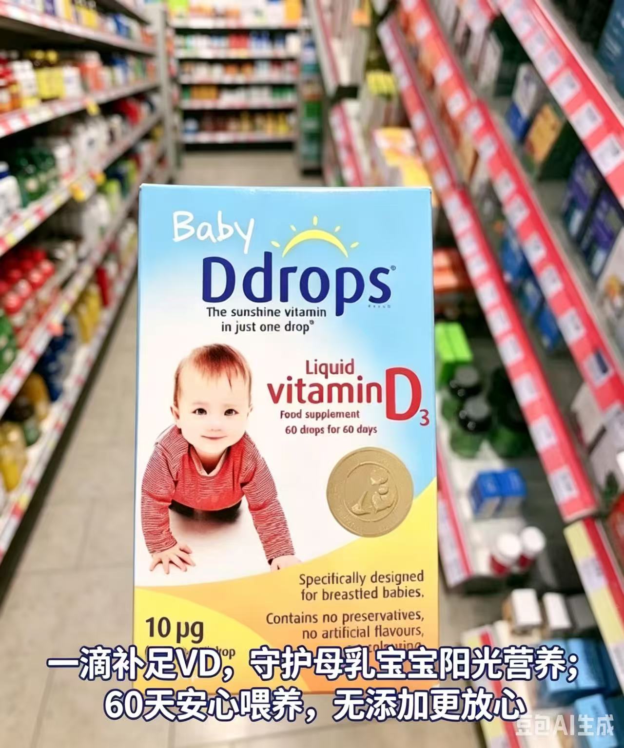 英国婴儿ddrops宝宝维生素D3 60滴400IU药房采购