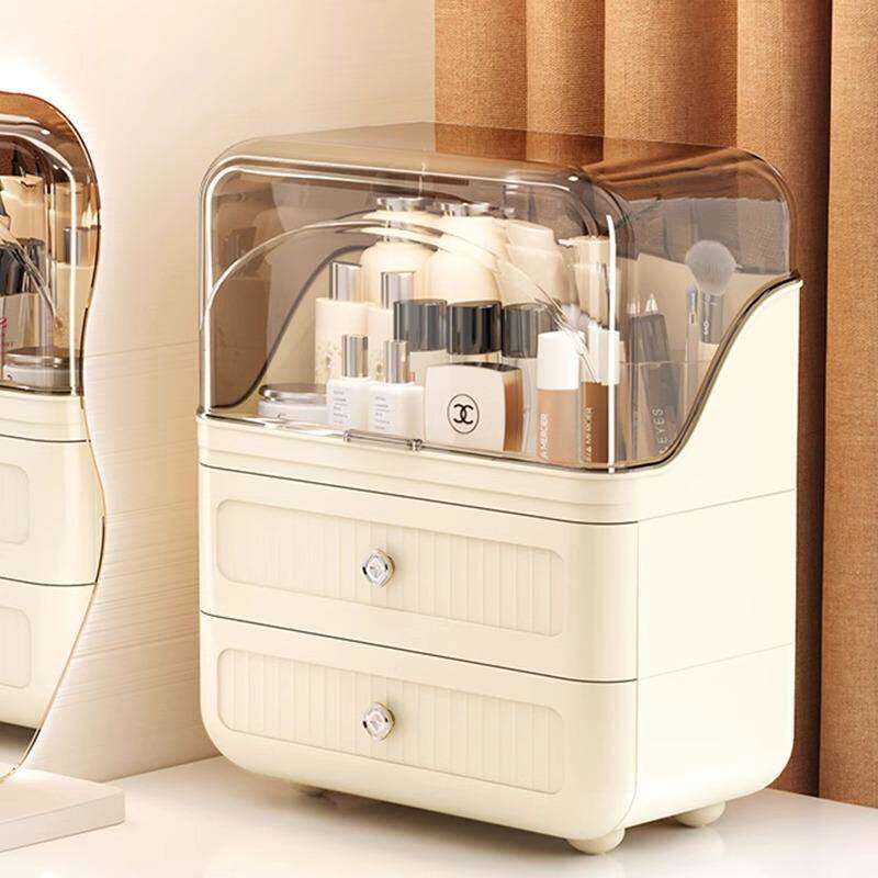 德国化妆品收纳盒大容量防尘新款奶油风桌面梳妆台护肤品置物架子