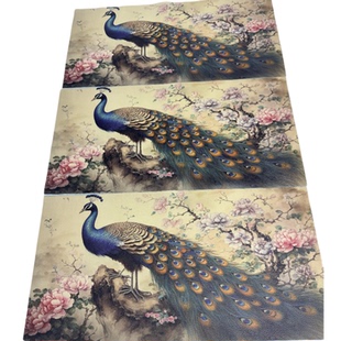 头层真皮牛皮国潮复古风格孔雀印花牛皮 可做鼠标垫挂饰画 包包面