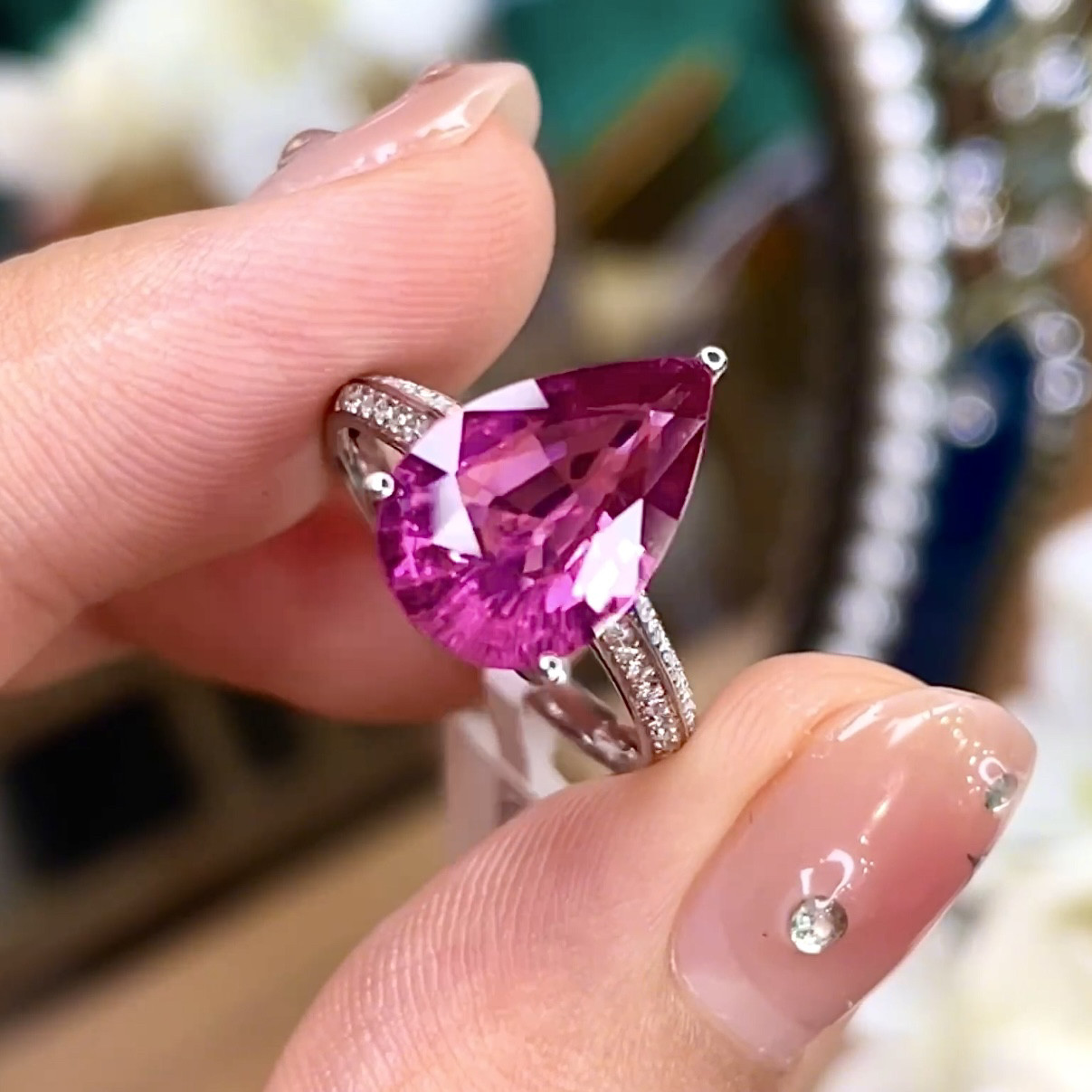 【挚爱碧玺】珍贵老料 18k金钻石镶嵌碧玺卢比来戒指   4ct