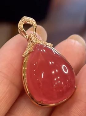 【挚爱】珍贵老料  18K金钻石镶嵌冰种红纹石吊坠